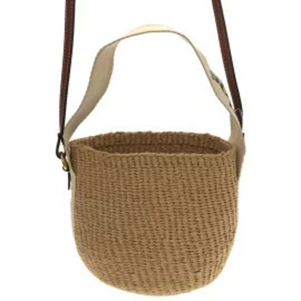 Chloe Woody Basket Shoulder Bag Beige Brown Straw Tan Leather - Picture 2 of 5